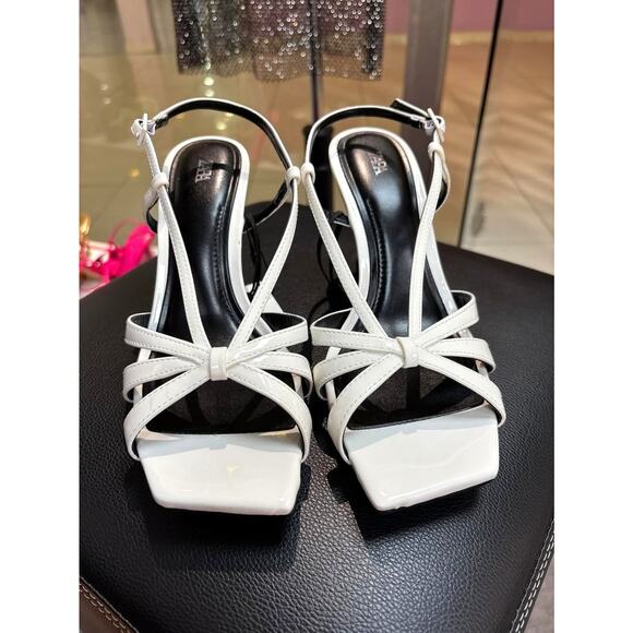 ZARA White Strappy Patent Wedge Heels NWT | Square Toe Sandals - Picture 8 of 16